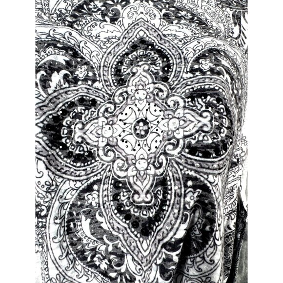 Cato Womens V-Neck Long Sleeve Top With Black & White Paisley Print - Size L - Picture 4 of 7